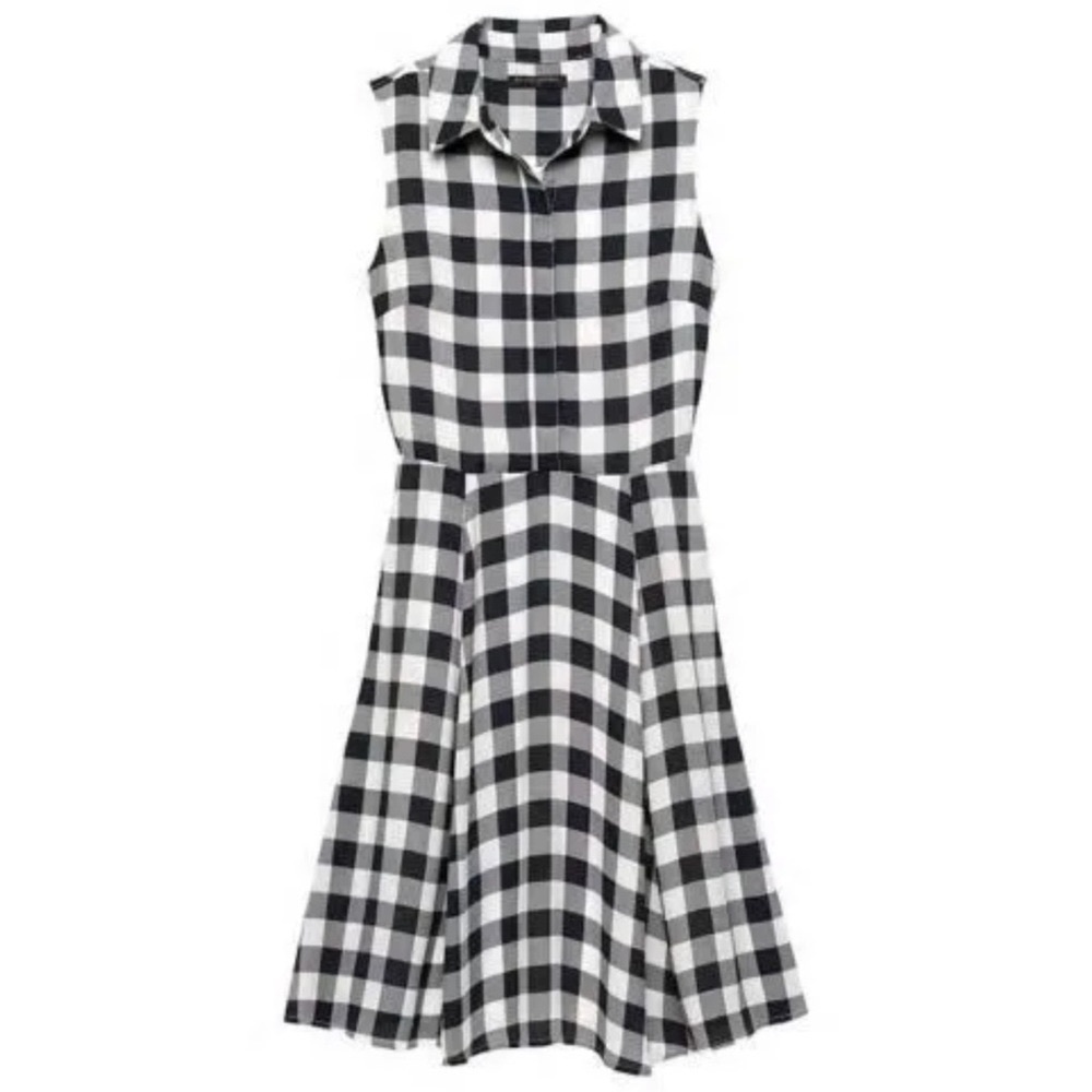 Banana Republic Gingham Plaid Shirtdress Navy Blue Gray White Dress 8 - Picture 2 of 12